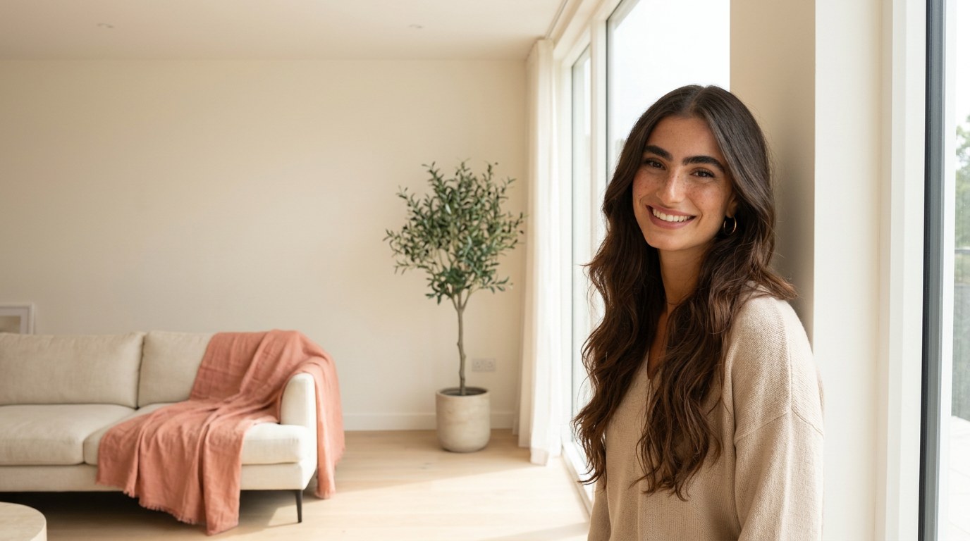 Mujer con el pelo suelto, luz natural de mañana