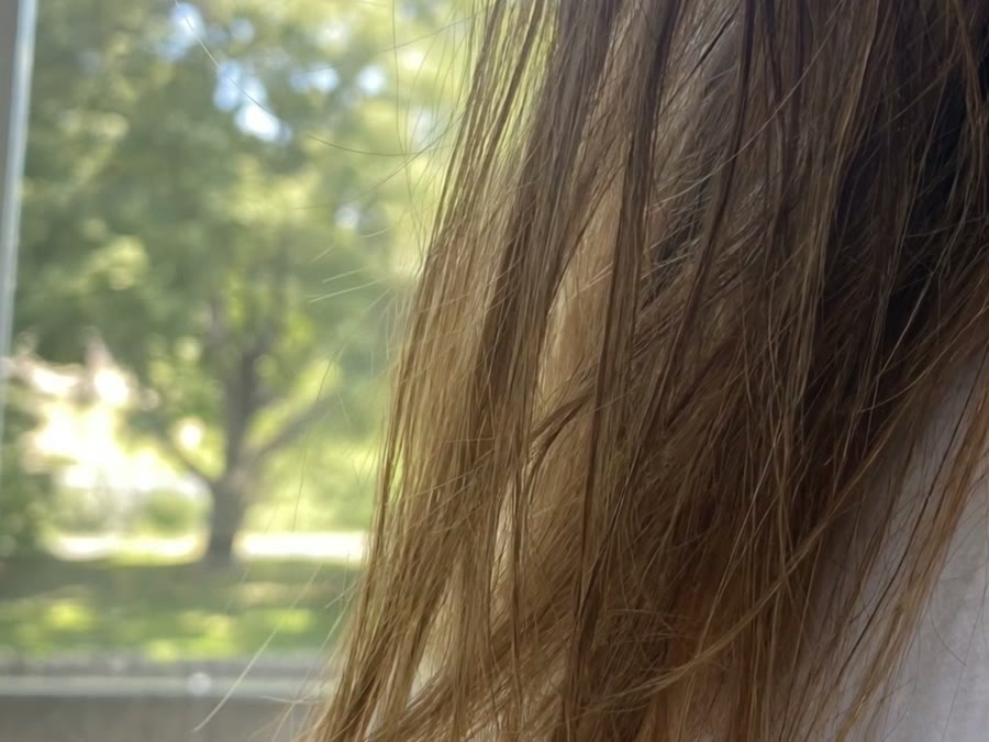 Puntas del pelo a contraluz junto a una ventana
